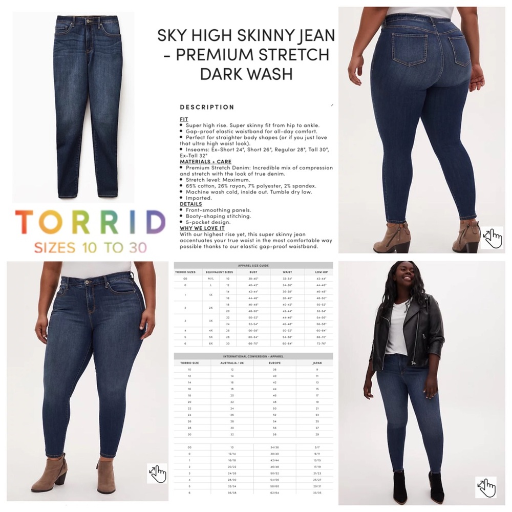 🌟🌟🌟Torrid dark 16R sky high skinny Jean premium stretch (DEFECT between legs)